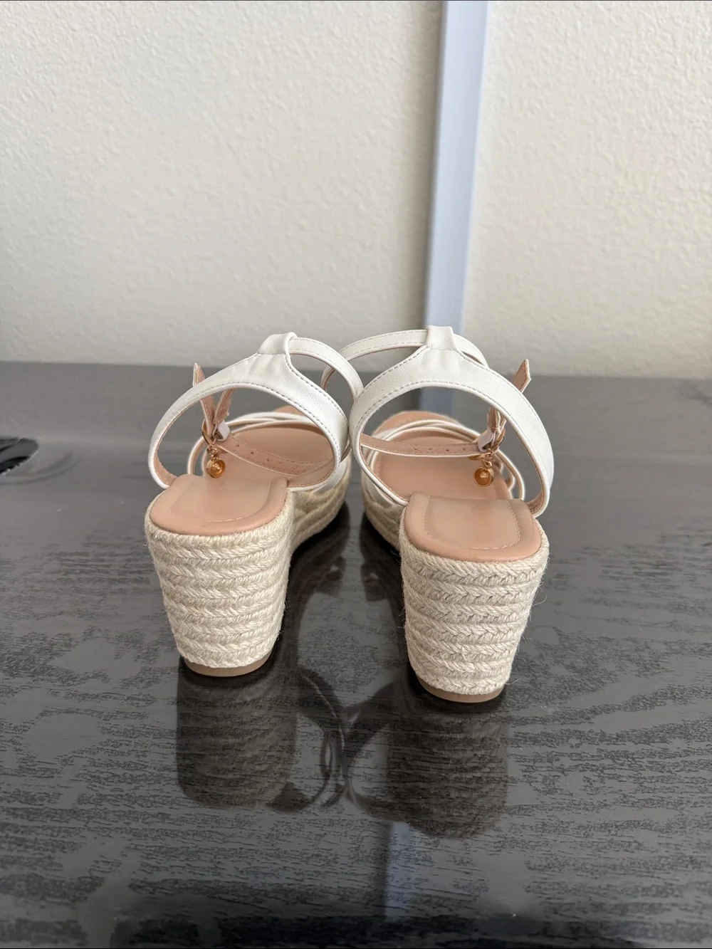 Women’s White Espadrille Wedge Sandals with Ankle Strap